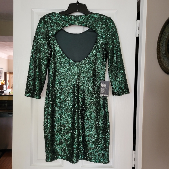 Express Sequin Emerald Green Bodycon Dress - Picture 6 of 7